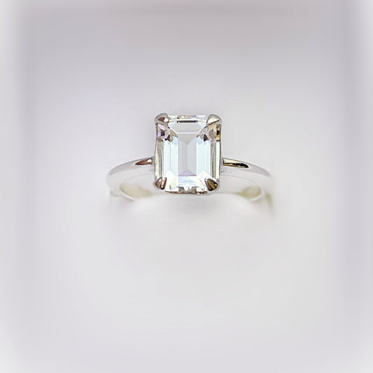 Silver 1.75ct Emerald Cut White Topaz Ring